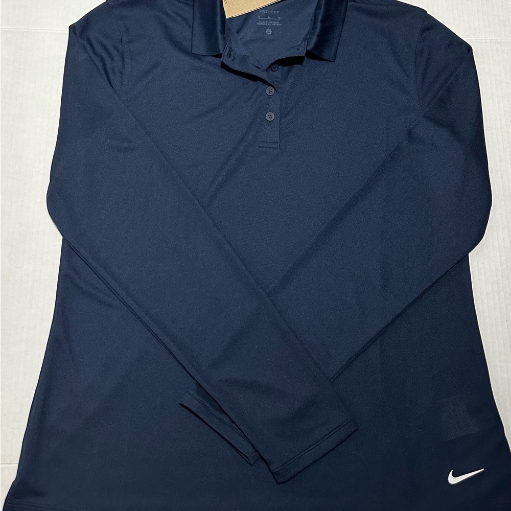 Women’s Nike Navy Long Sleeve Polo Button Up Shirt NWT